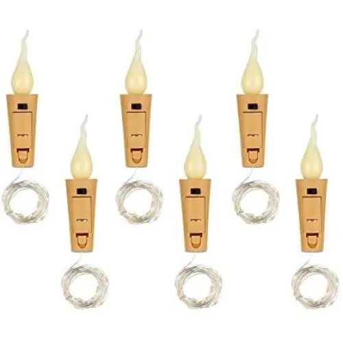 ALED LIGHT Candle Bottle Light, 6 pcs Wine Bottles Cork Lights with Flameless Candle Light 100cm 20 LEDs Silver Wire String Light Battery Powered Starlight for Christmas, Wedding, Party, Decoration