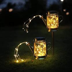 2 Pack Yeuago Outdoor Hanging Solar Lanterns Mason Jar Solar Lights, Solar Powered Warm Lights with 45 Led String Lights for Patio Yard Walkway Garden Decorations - Waterproof Jars and Lids Included