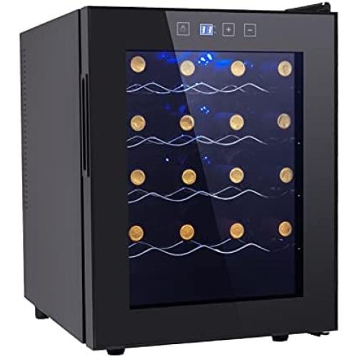 20 Bottle Wine Cooler Refrigerator-Freestanding Wine Cellar for Red, White, Champagne or Sparkling Wine, Quiet Operation Wine Fridge Digital Temperature Control Wine Chiller Glass Door Black