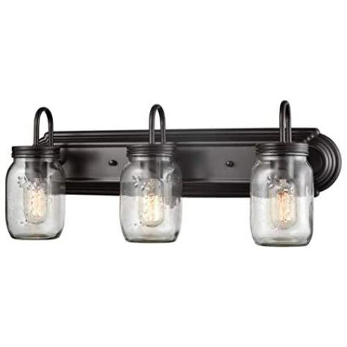 BAYCHEER Industrial Light Fixture Vintage Wall Light 3 Lights Edison Style LED Bulbs Mason Jars Light with Glass Shade Rustic Wall Sconce lamp for Bathroom, Dressing Room, Bedroom Black