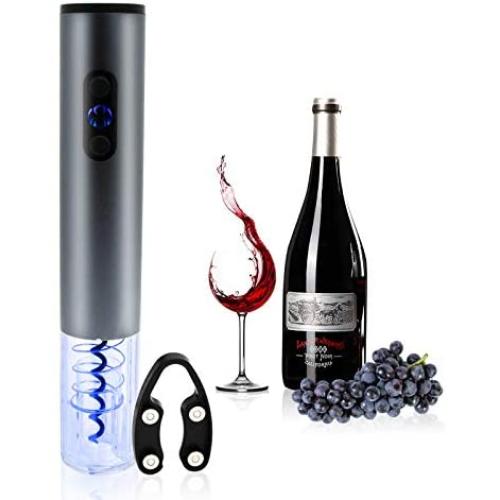 Electric Wine Bottle Opener with Foil Cutter, Automatic Wine Corkscrew with LED Light (Stainless Steel), Batteries Not Included