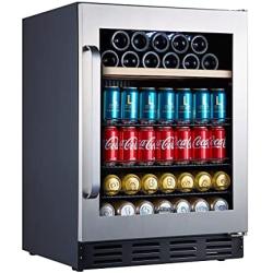 Kalamera Mini Fridge 24” Beverage and Wine Cooler Built-in or Freestanding - 120 Cans & 16 Bottles Capacity Wine Refrigerator Cooler- For Kitchen, Office or Bar with White Interior Light