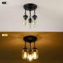 3-Light Ceiling Light Fixtures Farmhouse Semi Flush Mount Ceiling Light Clear Seeded Glass Shade Mason Jar Light Pendant Lighting for Hallway Kitchen-E26