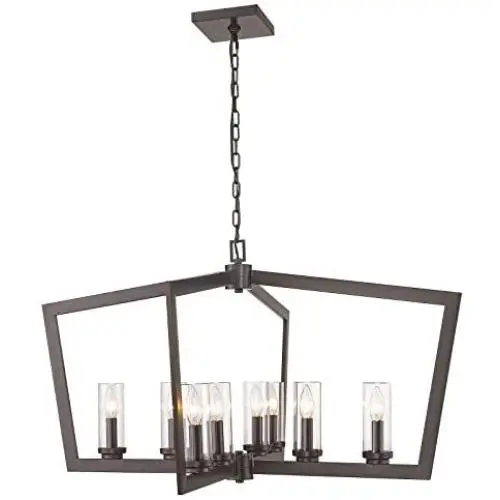 Eapudun Modern 8 Lights Metal Light Fixture, Farmhouse Chandelier for Dining Room and Kitchen Island, Oil Rubbed Bronze Finished with Clear Glass Shade, PDA1202-ORB