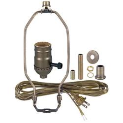 B&P Lamp Antique Brass Finish Table Lamp Wiring Kit with 10 Inch Harp, 3-Way Socket