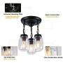 3-Light Ceiling Light Fixtures Farmhouse Semi Flush Mount Ceiling Light Clear Seeded Glass Shade Mason Jar Light Pendant Lighting for Hallway Kitchen-E26