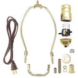 B&P Lamp Brass Plated Finish Table Lamp Wiring Kit With 10 Inch Harp, Push-Thru Socket