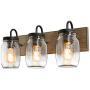 LALUZ Bathroom Vanity Light Fixtures, 3-Light Mason Jar Lights with Superior Glass Cover and Faux Wood Finish, L18” x H8” x W9.5”