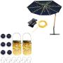 8 Modes Solar Umbrella Lights + 6 Pack 30 LEDs Solar Mason Jar Lights