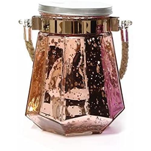 Hanging Outdoor Waterproof Tree Lantern Battery Operated Fairy Starry Twinkle Firefly Mini Led String Lights with Timer Rose Gold Mercury Glass Mason Jar Lamp for Yard Backyard Garden Patio Decoration