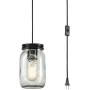 EUL Classic Mason Jar Light Fixture Clear Glass Hanging Lamp Plug-in Pendant Lighting, Oil Rubbed Bronze