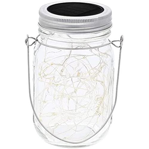 Solar Mason Jar Lights 20 LEDs Hanging Solar Lantern Lights String Lamp with Lid Handle Decoration for Garden Colorful Light 2m