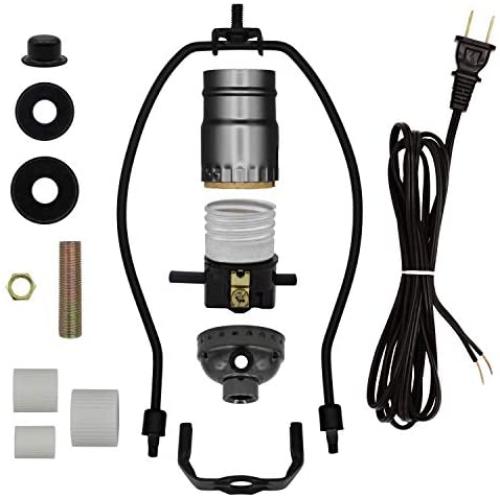 Creative Hobbies Lamp Kit for Liquor Bottles, Wine Bottles - Includes All Adapters and Parts - Black Finish Hardware and Metallic Grey Socket