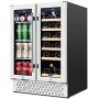 TYLZA Wine and Beverage Refrigerator 24 Inch Dual Zone Wine Beverage Cooler with Memory Temperature Control Built-in or Freestanding, Quick Cooling Mini Wine Beer Fridge, Hold 18 Bottles and 57 Cans