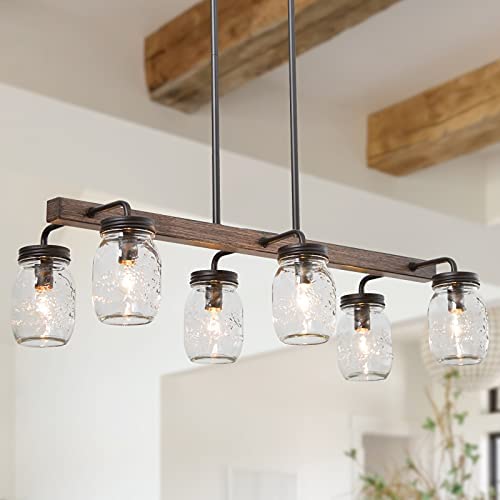 Mason Jar Chandelier, 6-Light Kitchen Island Lighting, 27.5& Farmhouse Chandelier for Dining Room with Glass Shades Mason Jar Chandelier, 6-Light Kitchen Island Lighting, 27.5& Farmhouse Chandelier for Dining Room with Glass Shades