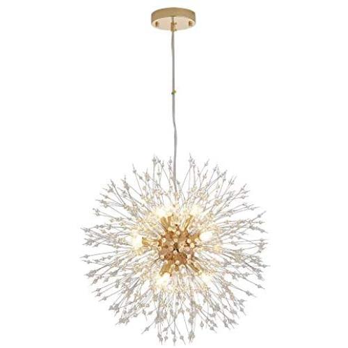 Modern Crystal Chandelier Light Fixture with 8/9-Lights, Firework ​Sputnik Chandeliers Hanging Pendant Lamps Suitable for Dining Room Bedroom Kitchen Living Room Hall Corridor(Gold, 19.69in)