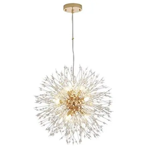 Modern Crystal Chandelier Light Fixture with 8/9-Lights, Firework ​Sputnik Chandeliers Hanging Pendant Lamps Suitable for Dining Room Bedroom Kitchen Living Room Hall Corridor(Gold, 19.69in)