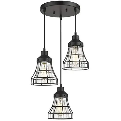 Industrial Pendant Light VICNIE 3-Lights Metal Caged Vintage Hanging Light Fixtures with Seeded Glass Lampshade for Dining Living Room Kitchen Industrial Pendant Light VICNIE 3-Lights Metal Caged Vintage Hanging Light Fixtures with Seeded Glass Lampshade for Dining Living Room Kitchen