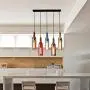 5-Light Vintage Industrial Colored Glass Pendant Light, Wine Bottle Creative Retro Chandelier for Cafe Loft Restaurant Kitchen Island Bar Dining Room Bar