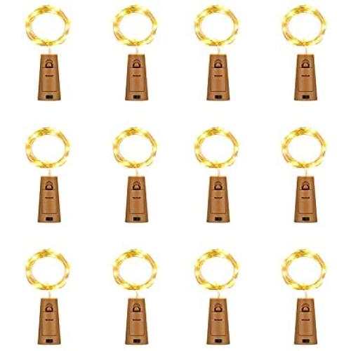 OASO 12 Pack 20 LED Wine Bottle Lights with Cork,3.3 ft Silver Wire Warm White Cork Lights Battery Operated Fairy String Lights for Wine Liquor Bottles Wedding Party Table Décor