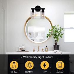 Bosomfr Matte Black Wall Sconce, 2 Lights Wall Vanity Light Fixture with Clear Glass Shade, Bathroom Lighting Fixtures, for Powder Room, Hallway, Kitchen, Mirror, Living Room, Bedroom (E26 Base)