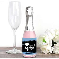 Big Dot of Happiness Light Blue Grad - Best is Yet to Come - Mini Wine and Champagne Bottle Label Stickers - Light Blue Graduation Party Favor Gift for Women and Men - Set of 16