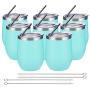 COKTIK 12oz 8 Pack Wine Tumbler with Lid Stemless Insulated Wine Glasses Double Wall Vacuum Stainless Steel Travel Tumbler for Cold & Hot Drinks Wine Coffee Cocktails, Light Green