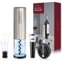 EZBASICS Electric Wine Bottle Opener kit Rechargeable Automatic Corkscrew contains Foil Cutter Vacuum Stopper and Wine Aerator Pourer with USB Charging Cable for Wine Lover 4-in-1 Gift Set
