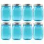 Cornucopia 16oz PLASTIC Mason Jars (8-Pack, Blue w/ Silver Metal Lids); PET BPA-Free Mason Jars with One Piece Lids, 2-Cup/Pint Capacity, Compatible w Regular Mouth Mason Jar Lids; Vintage Style PLASTIC Jars