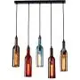 5-Light Vintage Industrial Colored Glass Pendant Light, Wine Bottle Creative Retro Chandelier for Cafe Loft Restaurant Kitchen Island Bar Dining Room Bar