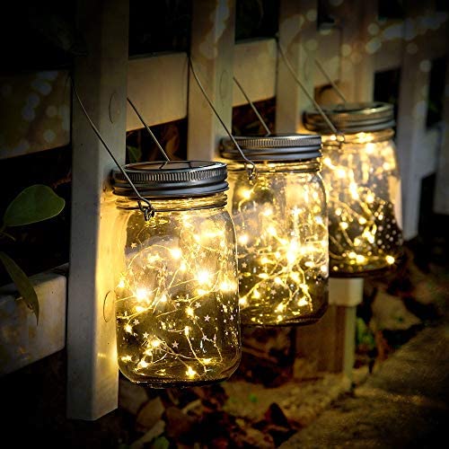 Solar Mason Jar Lights - 3 Pack 30 LED Starry Fairy String Solar Garden Hanging Lights Waterproof Indoor/Outdoor Decorative Lights for Courtyard Wedding Party Christmas (Warm White)