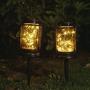 Hanging Solar Mason Jar Lights, Decorman 2 Pack 30 LED Waterproof Starry Fairy String Jar Lights Outdoor Solar Lantern Lamp with Stakes for Party, Patio, Yard, Garden, Pathway (Warm White)