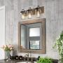 LALUZ Bathroom Vanity Light Fixtures, 3-Light Mason Jar Lights with Superior Glass Cover and Faux Wood Finish, L18” x H8” x W9.5”