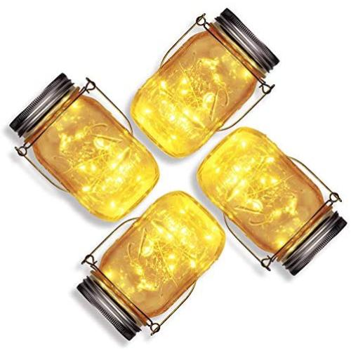 Mason Jar Outdoor Lights,4-Pack Solar String Lights Outdoor Hanging Lights with 20LEDS Led Light for Patio Decor Table Decor Outdoor Solar Lights Decorative, Silver Wire Warm White