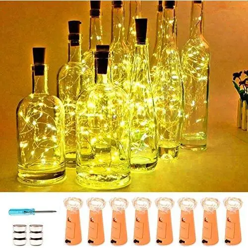 VOOKRY Wine Bottle Lights with Cork,20 LED Battery Operated Fairy String Lights Mini Copper Wire Bottle Lights for DIY, Party，Decor，Christmas,Thanksgiving Day,Wedding(Warm White 8 Pack)