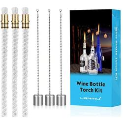 LANMU Wine Bottle Torch Wicks,Patio Torches,Citronella Torches,Backyard Torches,Outdoor Torches Lights,Oil Lamps Replacement Wicks,Wine Bottle Torch Hardware Kit,DIY Homemade Torch Decor (3 Pack)