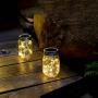 Abkshine Waterproof 20 Led Solar Mason Jar Lid Lights with Hanger, 4 Pack Warm White Mason Jar Solar Lights for Regular Mouth, Hanging Solar Lantern Lights for Garden Backyard Patio Fence Tree Wedding