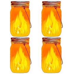 Solar Mason Jar Lights,4 Pack LED Flickering Flame Effect Light,Solar Lanterns for Outdoor Patio Party Garden Wedding Christmas Decor Lights(Mason Jars/Handles Included)