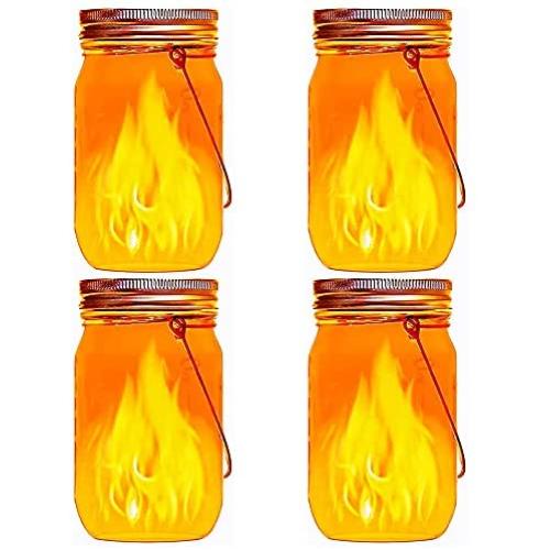 Solar Mason Jar Lights,4 Pack LED Flickering Flame Effect Light,Solar Lanterns for Outdoor Patio Party Garden Wedding Christmas Decor Lights(Mason Jars/Handles Included)