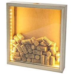 GiveU Wine Cork & Beer Cap Holder Shadow Box Wall Mounted or Free Standing with Lights Shadow Box Display Case Showcase as a Memory Gift 11x12’’