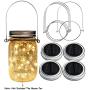 Abkshine 4 Pack Waterproof 20 Led Mason Jar Solar Lights with Hanger for Wide Mouth, Warm White Mason Jar Lid Lights Hanging Solar Lantern Lights for Garden Balcony Patio Porch Yard Tree Decor