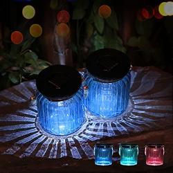 Afirst Hanging Glass Solar Lantern - Random Color Mason Jar Lights LED Outdoor Waterproof Decorative Lights for Garden, Patio, Tree, Table, Yard, Lawn,White Light,2 Pack