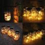 Solar Mason Jar String LED Lid Lights, 4 Pack 20 LEDs Fairy Firefly String Lights Warm White,with 4 Jars and 4 Hangers Starry Lighting for Patio Lawn Garden Wedding