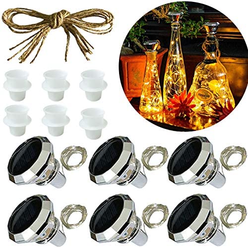 Solar Wine Bottle Lights,Diamond Wine Cork Lights 6 Pack 20LED Solar Powered Decorations Indoor/Outdoor Garden Mini String Lights for DIY/Decor/Party/Wedding/Christmas/Halloween-Warm White