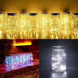 Solar Mason Jar Lights 20 LEDs Hanging Solar Lantern Lights String Lamp with Lid Handle Decoration for Garden Colorful Light 2m