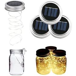 ALED LIGHT 3-Pack Solar Mason Jar Light Warm White 2 Metre 20 LED Lamps Silver Wire Fairy Lid Light for Glass Mason Jar Hanging Lantern Light Garden Patio Decorative Lighting(Jar not Included)