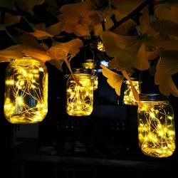 Aipatal Solar Mason Jar Lights 25 LED 6 Pack Hanging Solar Lights Outdoor Waterproof Fairy Jar Solar Lanterns for Patio Garden Hangers and Jars Included- Warm White