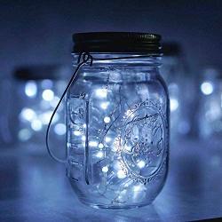 Solar Mason Jar Lights, 4 Pack 20 LED Waterproof Fairy Firefly Jar Lids String Lights (with Jars and Hangers), Garden Patio Yard Wedding Easter Decoration - Cool White