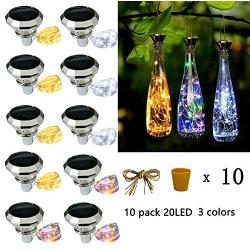 Starry Love Solar Diamond Wine Bottle Lights 10 Pack 20LED Outdoor Waterproof Multicolor Fairy Light String (3 Colors), Suitable for Most Wine Bottle Mouths, for Garden, Terrace, Party Decoration