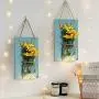 VECELO Mason Jar Sconces Wall Decor,Rustic Wall Sconce with 6-Hour Timer LED Fairy Lights and Flowers for Home Kitchen/Bedroom/Venue/Farmhouse(Set of 2) (Blue, Large) …
